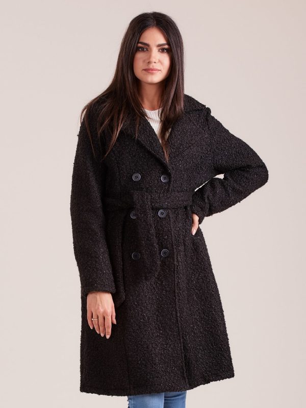 Wholesale Black double-breasted boucle coat