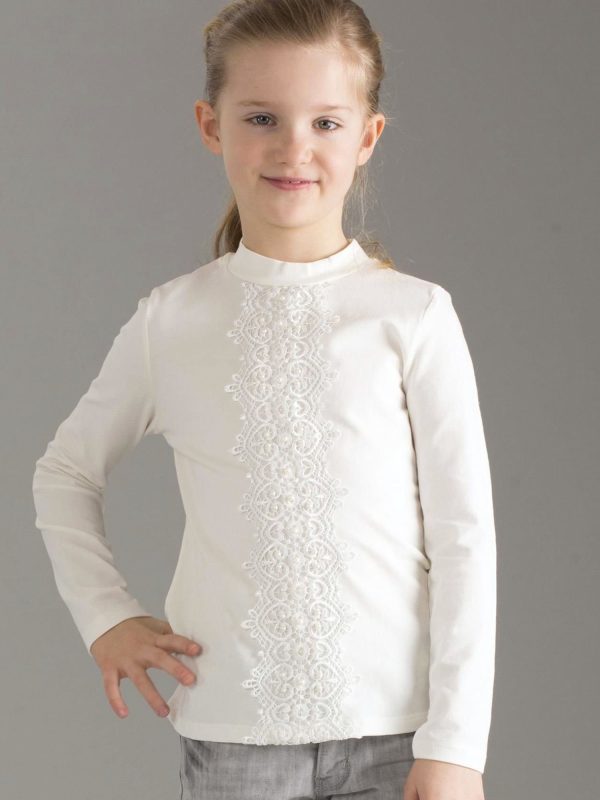 Wholesale Ecru girl blouse with lace and pearls