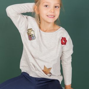 Wholesale Beige sweatshirt for girl with sequin stripes