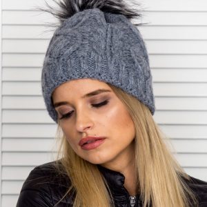 Wholesale Pigtail insulated cap with pompom dark gray