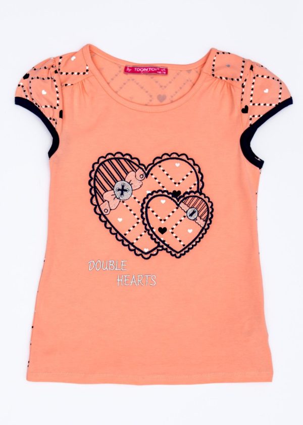 Wholesale Orange t-shirt for girl with hearts