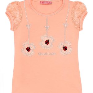 Wholesale Orange t-shirt for girl with ladybugs