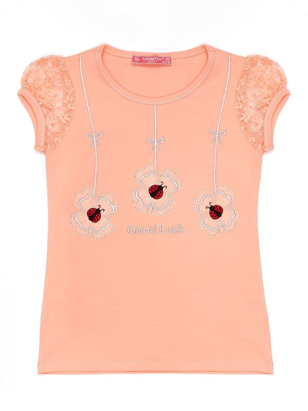 Wholesale Orange t-shirt for girl with ladybugs