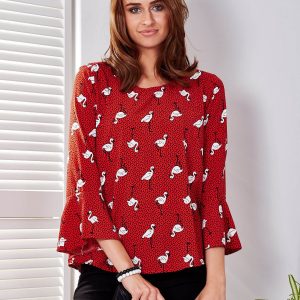 Wholesale Red blouse with polka dot and flamingos