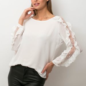 Wholesale Eairy blouse with decorative lace insert white