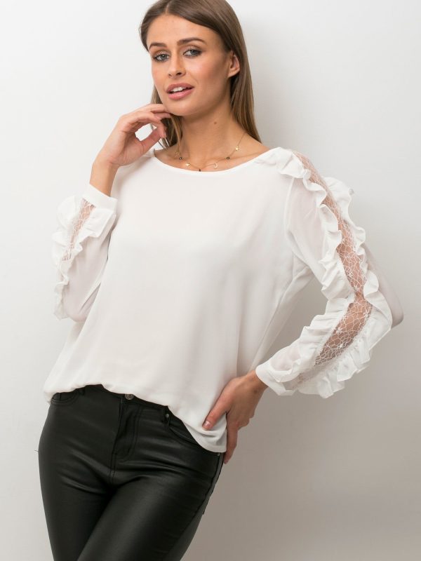 Wholesale Eairy blouse with decorative lace insert white