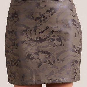 Wholesale Camo green eco-leather mini skirt