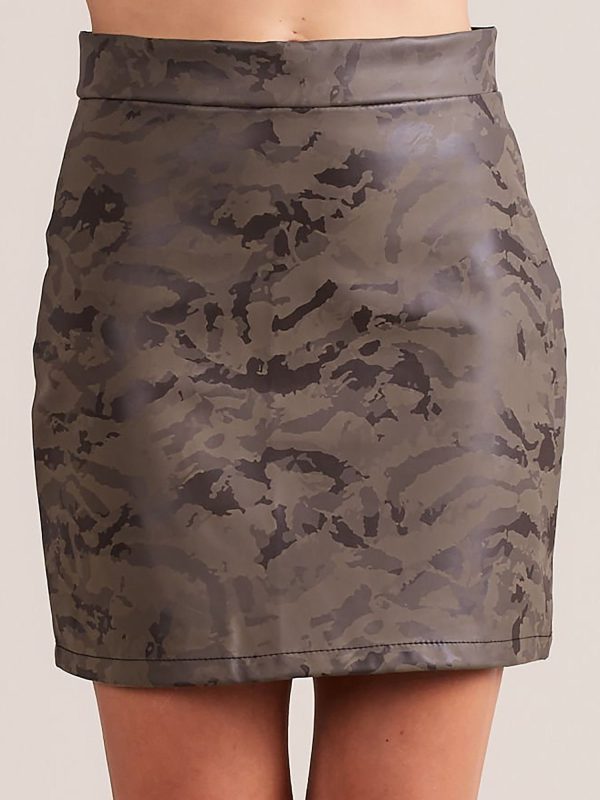 Wholesale Camo green eco-leather mini skirt