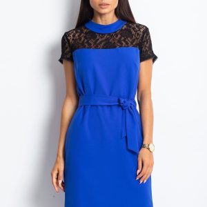 Wholesale Cobalt cocktail dress with lace at the neckline