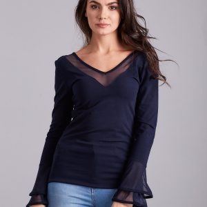 Wholesale Blouse with decorative sleeves navy blue