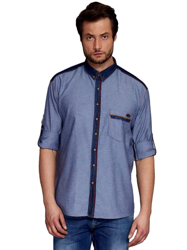 Wholesale Blue shirt for men with pin on pocket PLUS SIZE