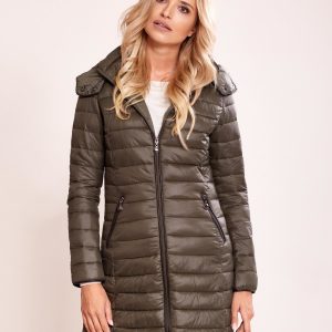 Wholesale Khaki quilted coat with detachable hood