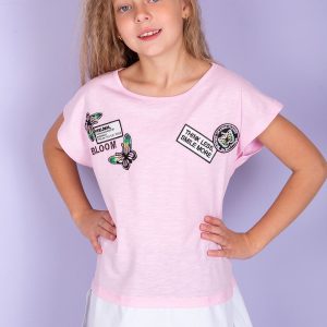 Wholesale Light pink t-shirt for girl with stripes