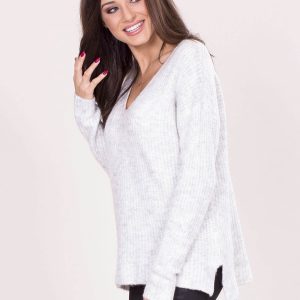 Wholesale Gray Loose V-Neck Sweater