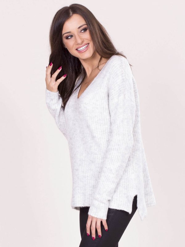 Wholesale Gray Loose V-Neck Sweater