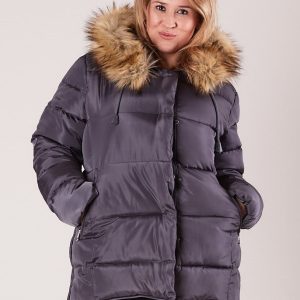 Wholesale Grey quilted jacket for women with fur PLUS SIZE