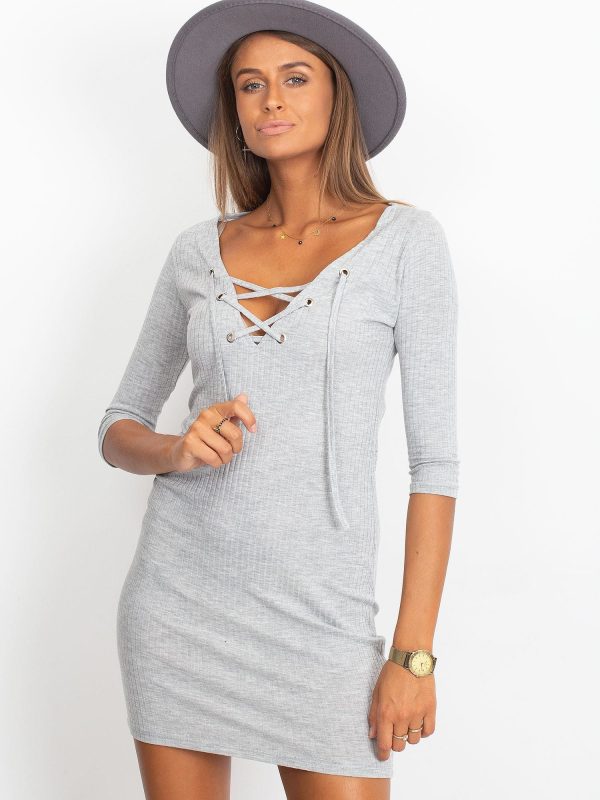 Wholesale Light gray striped dress with lacing