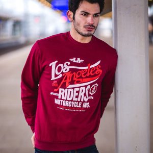 Wholesale Burgundy sweatshirt for men with text print and welts