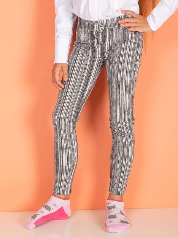 Wholesale Dark Grey Cotton Striped Girl Leggings