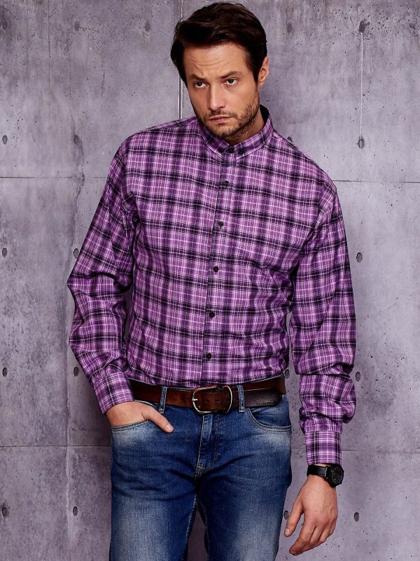 Wholesale Purple Plus Size Men's Plaid Shirt