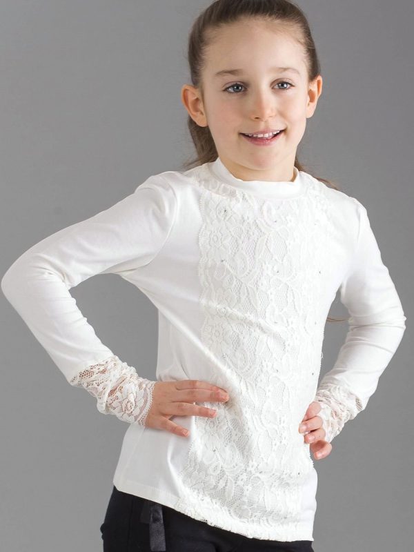 Wholesale Ecru girl blouse with lace insert