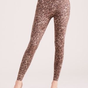 Wholesale Dark beige leoptern leggings with eco suede