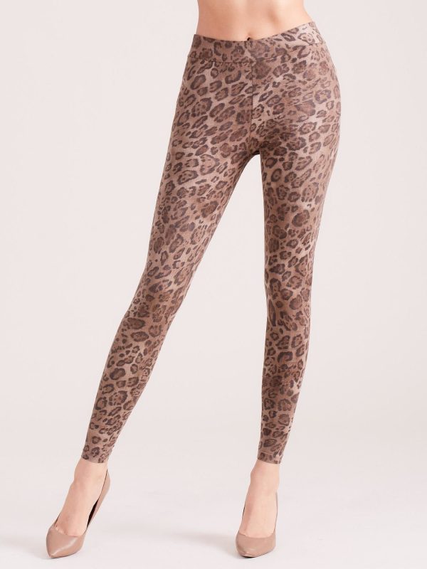 Wholesale Dark beige leoptern leggings with eco suede