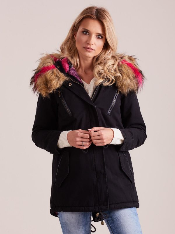 Wholesale Black insulated parka with fur