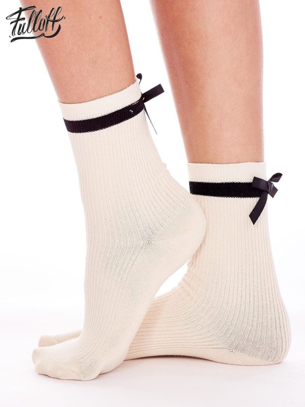 Wholesale FULLOFF Beige socks with bows