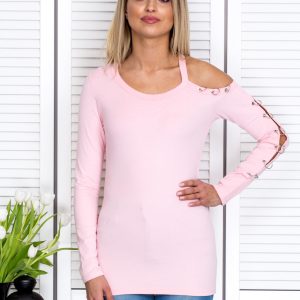 Wholesale Pink blouse with cutout and rings