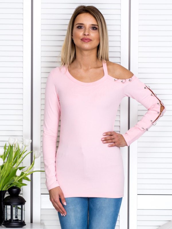 Wholesale Pink blouse with cutout and rings