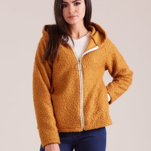 Wholesale Mustard knitted jacket with hood