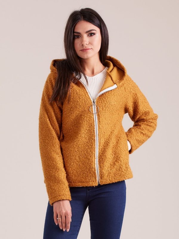 Wholesale Mustard knitted jacket with hood