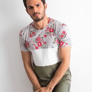 Wholesale Grey-khaki men's floral t-shirt