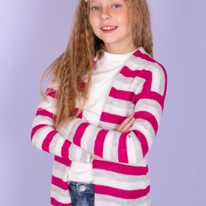 Wholesale Dark pink sweater for girl with colorful stripes