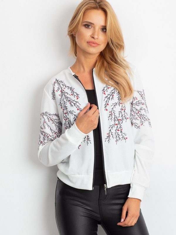 Wholesale White bomber sweatshirt with plant motifs