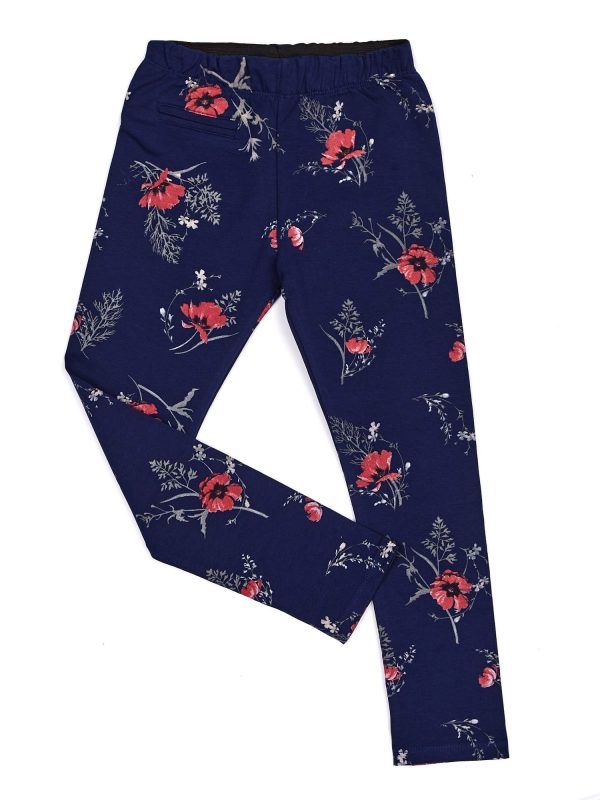 Wholesale Navy Blue Floral Print Girl Leggings