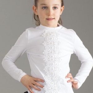 Wholesale White girl blouse with lace and pearls