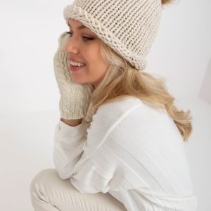 Wholesale Light Beige Knitted Women's Hat with Tassel