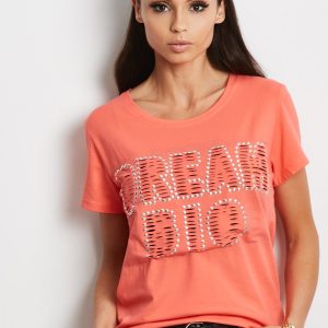 Wholesale Orange T-shirt with cut out inscription