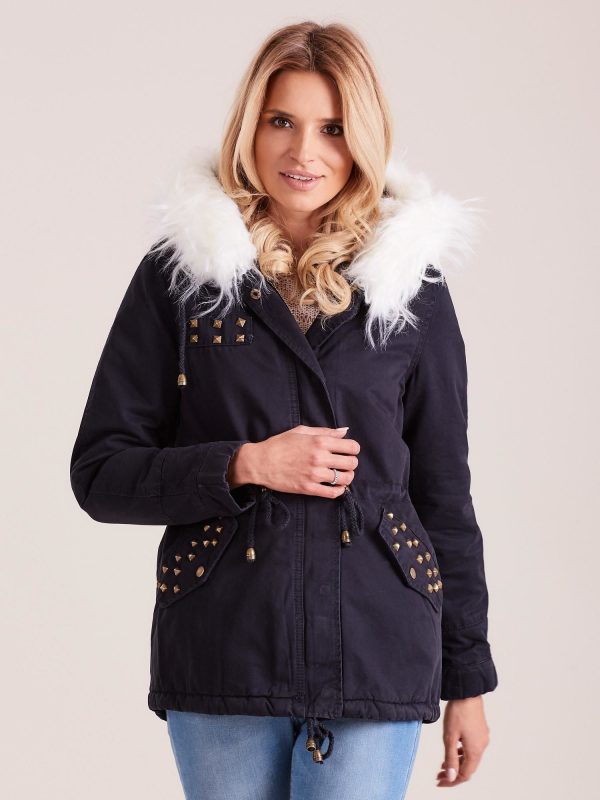 Wholesale Navy blue short parka with hood