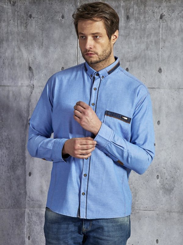 Wholesale Cotton men's shirt with pocket blue PLUS SIZE