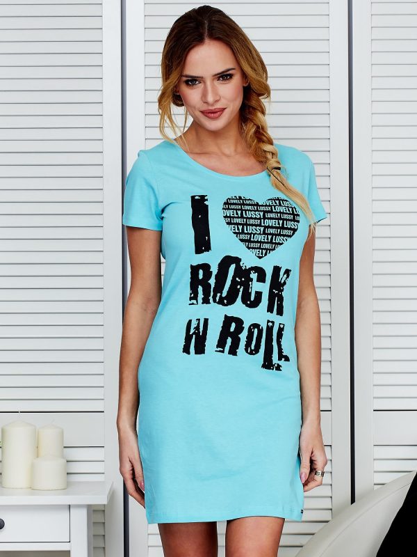 Wholesale Dress light blue cotton I LOVE ROCK N ROLL