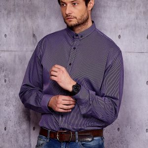 Wholesale Dark purple shirt for men in small vertical pattern PLUS SIZE