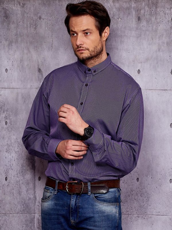 Wholesale Dark purple shirt for men in small vertical pattern PLUS SIZE