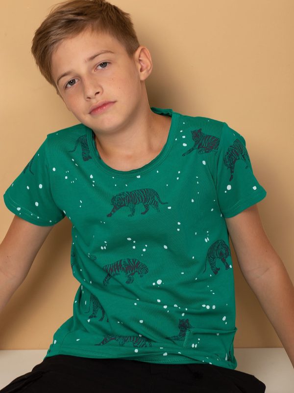 Wholesale Green t-shirt for boy in tigers