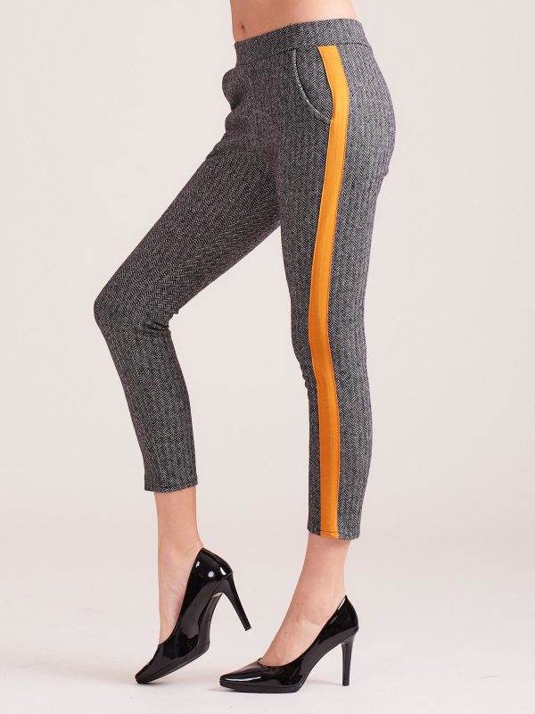 Wholesale Grey herringbone trousers with orange stripe