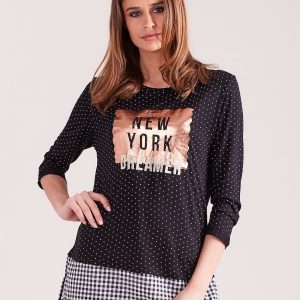 Wholesale Black polka dot blouse with shirt and applique