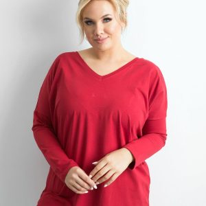 Wholesale Burgundy blouse with V-neck PLUS SIZE