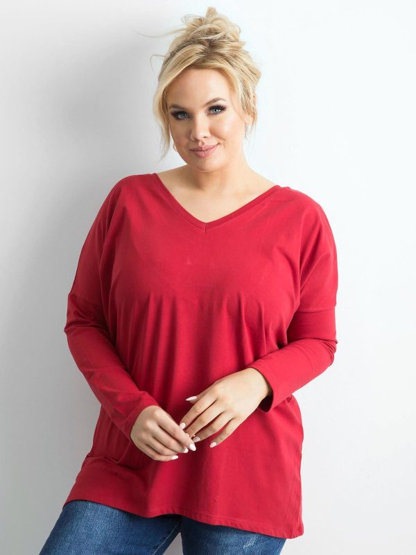 Wholesale Burgundy blouse with V-neck PLUS SIZE